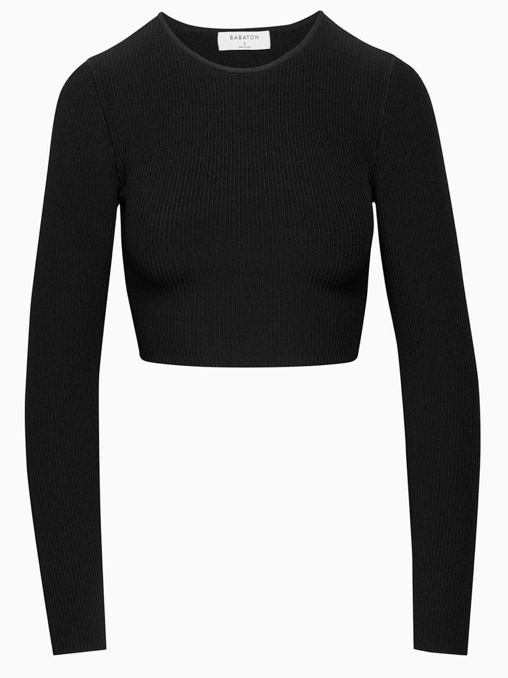 Aritzia Babaton Sculpt Knit Crew Cropped Longsleeve Black XS